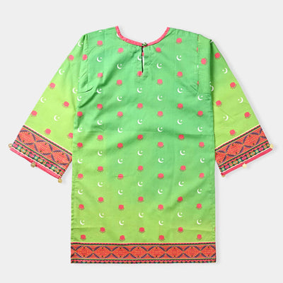 Girls Cotton Poplin IND Kurti Azm-e-Pakistan-Green