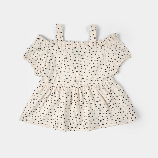 Infant Girls Seersucker Casual Top (Mini Dot) - Light Peach
