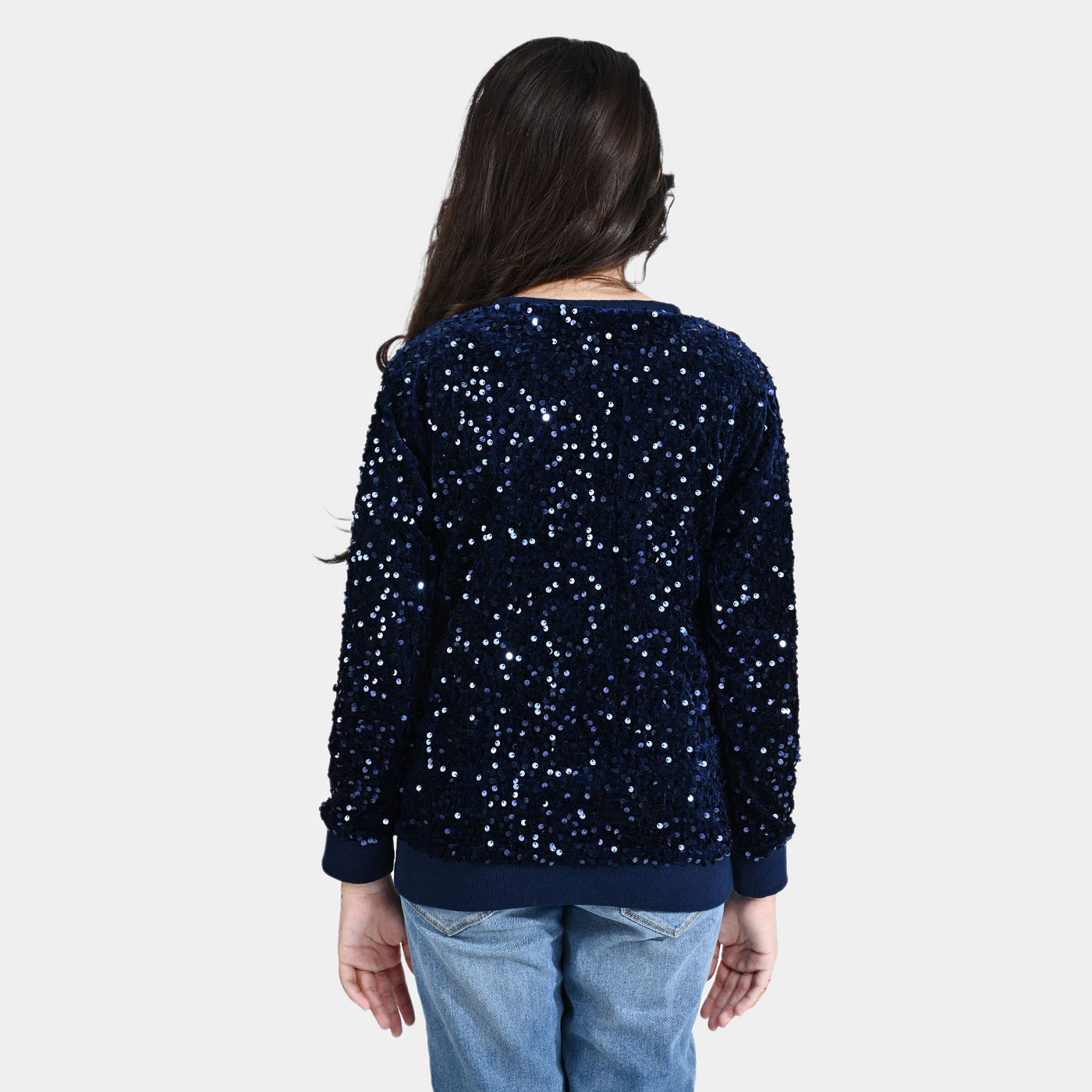 Girls Velvet Sequence Sweatshirt-Navy