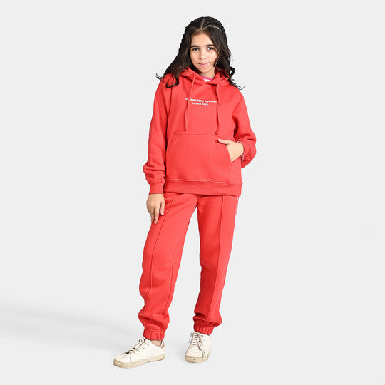 Teens Girls Fleece Co-Ord Set - Look Back-H.Red