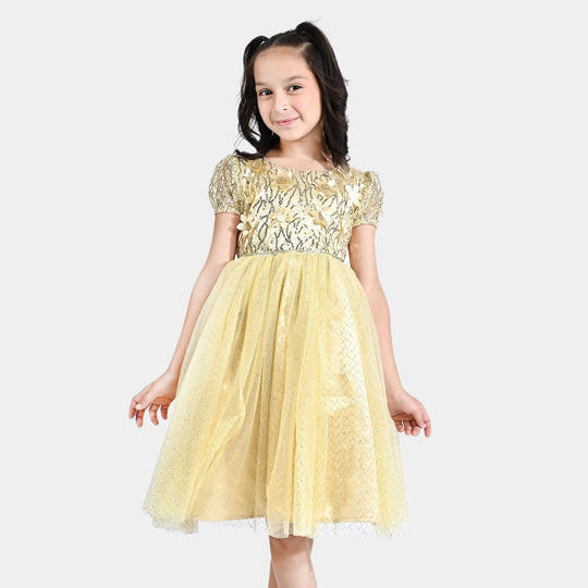 Girls Sequence Fancy Frock Shimmer-W Gold