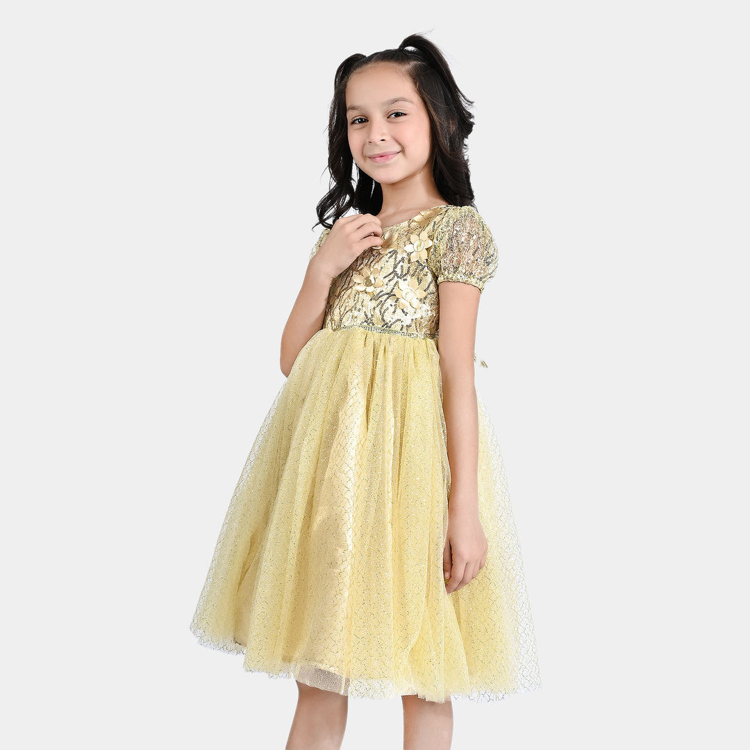 Girls Sequence Fancy Frock Shimmer-W Gold