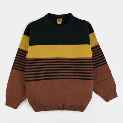 Boys Acrylic Full Sleeves Sweater Striper-Rust/Yellow