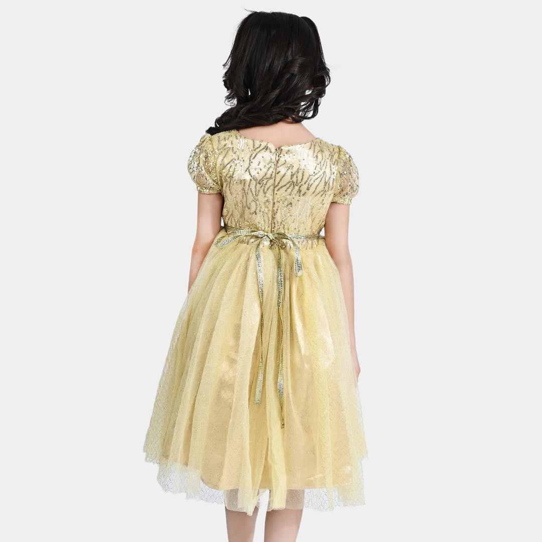 Girls Sequence Fancy Frock Shimmer-W Gold