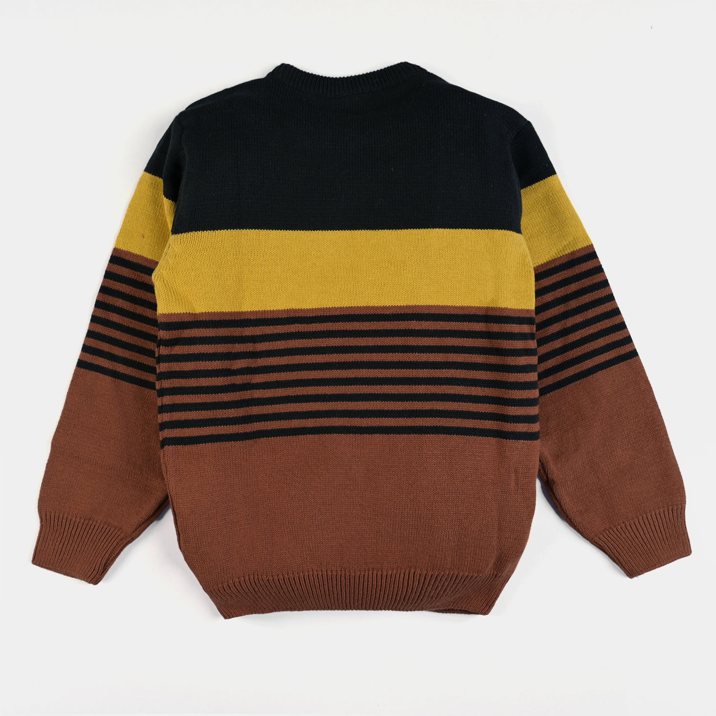 Boys Acrylic Full Sleeves Sweater Striper-Rust/Yellow