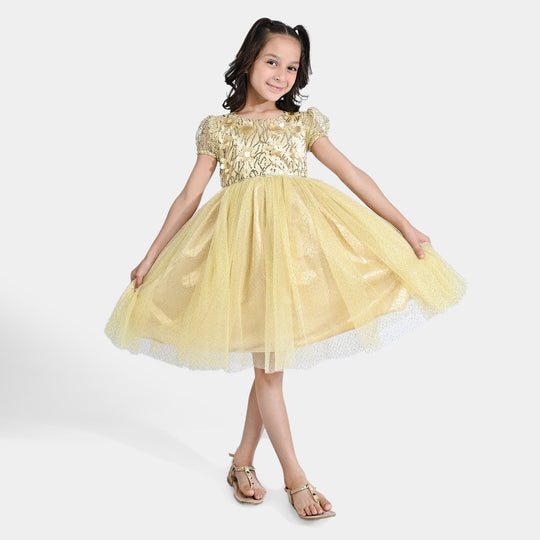 Girls Sequence Fancy Frock Shimmer-W Gold