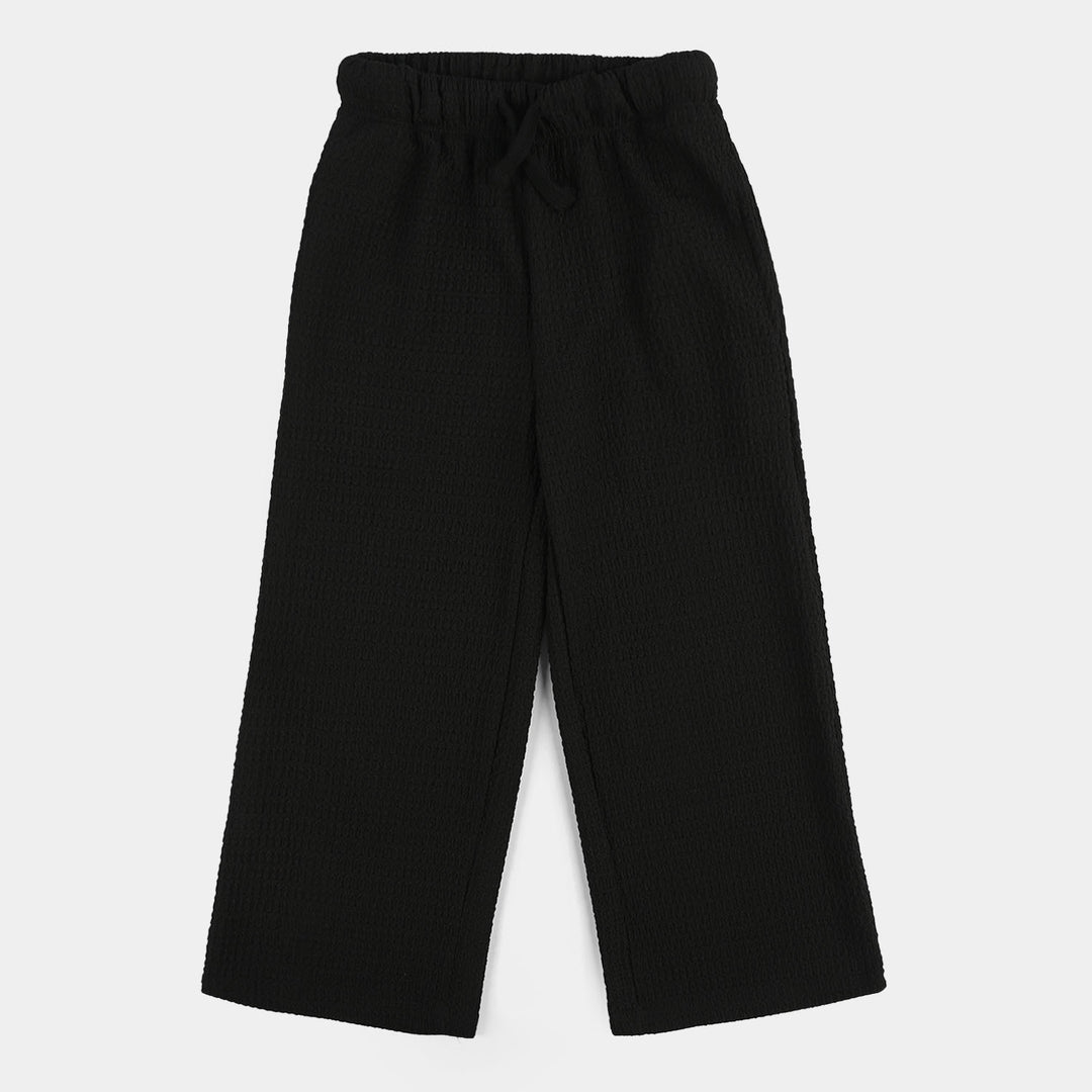 Girls Poly Crinkle Suit (Flower) - Black