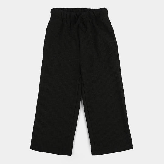 Girls Poly Crinkle Suit (Flower) - Black