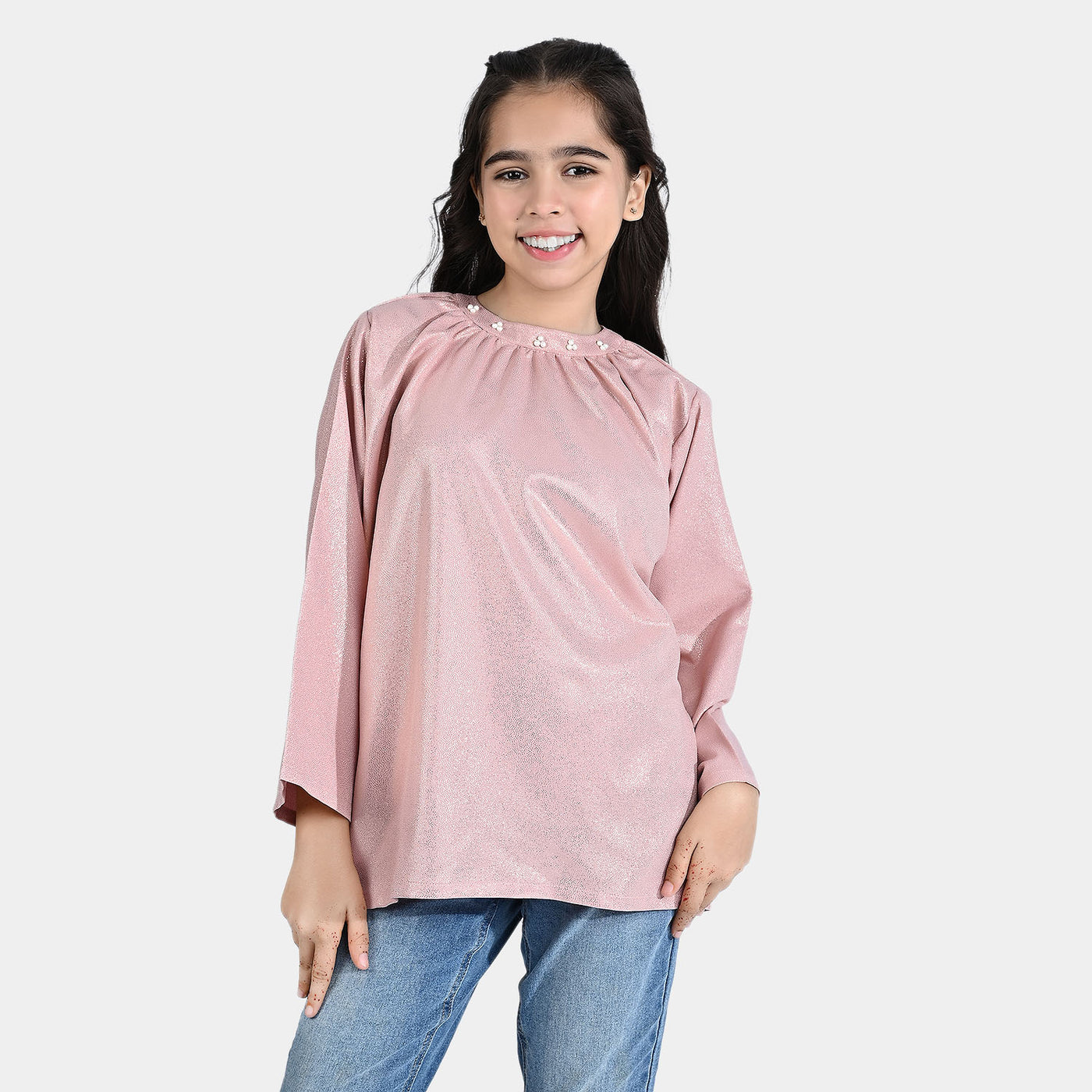 Girls Poly Cotton Casual Top Golden Crown-T-Pink