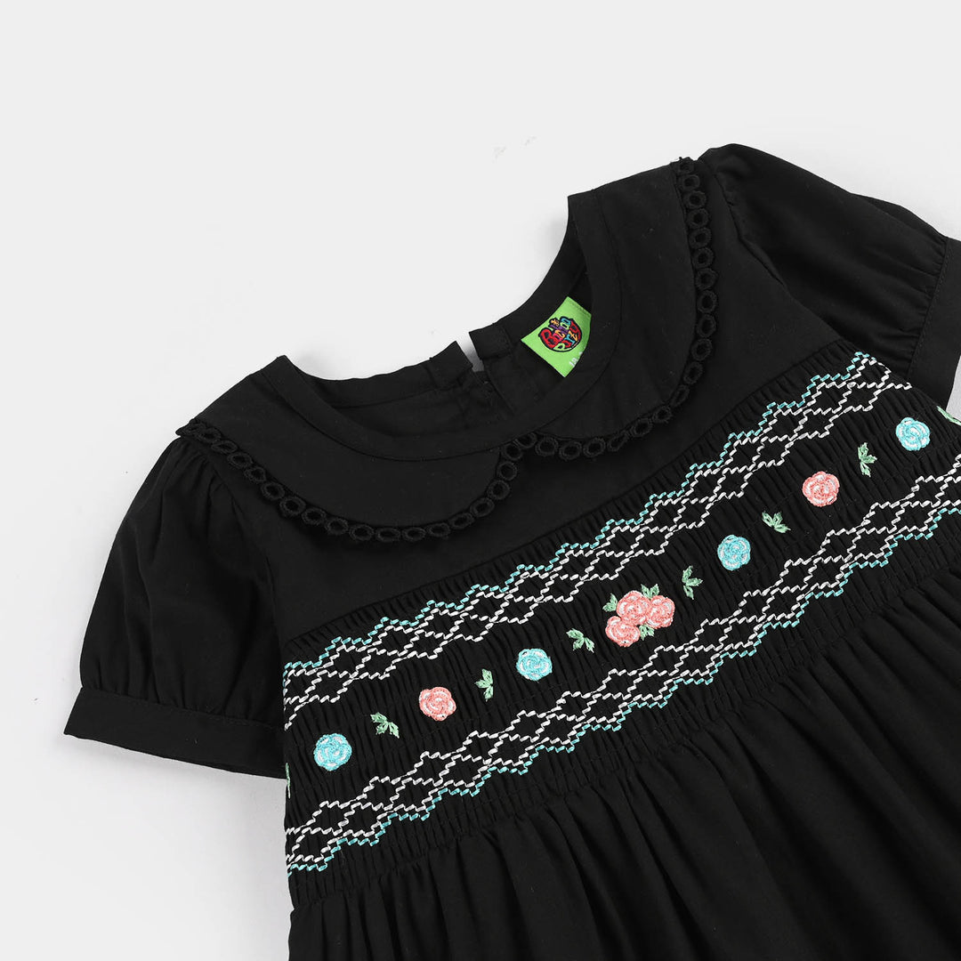 Infant Girls Cotton Frock (Banana) - Black