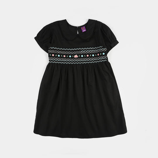 Girls Cotton Frock (Banana) - Black