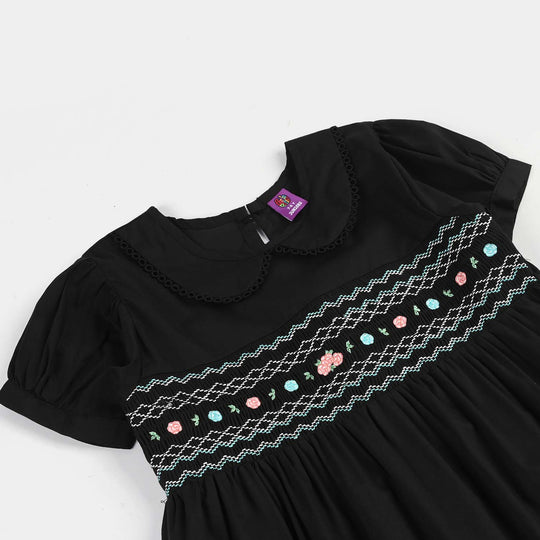 Girls Cotton Frock (Banana) - Black