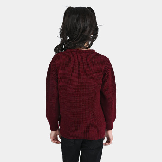 Girls Acrylic Sweater Positive Vibes-MAROON