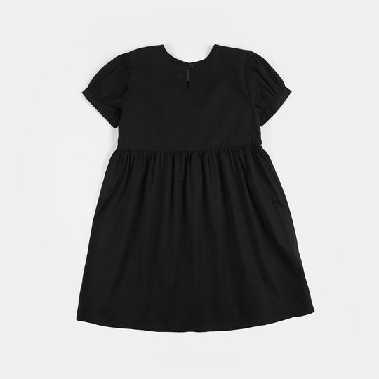 Girls Cotton Frock (Banana) - Black
