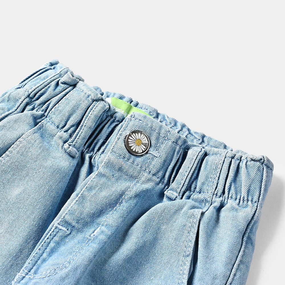 Infant Girls Denim Stretch Denim Pant Sun Flower Button-LT.Blue