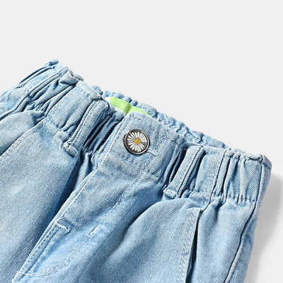 Infant Girls Denim Stretch Denim Pant Sun Flower Button-LT.Blue