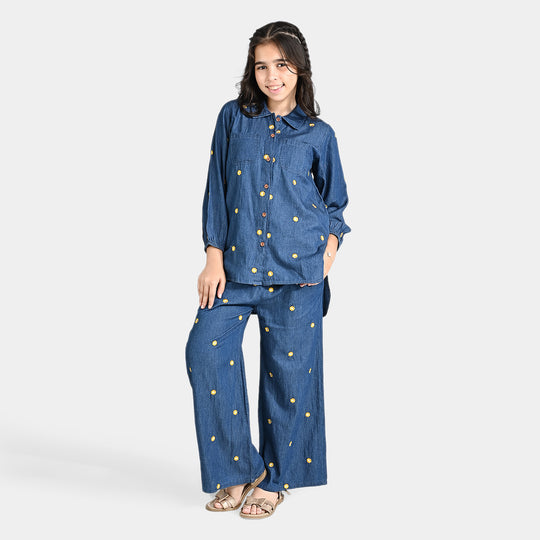 Girls Tensile Denim (Light Denim) Co-ord Set Fall Call-Blue