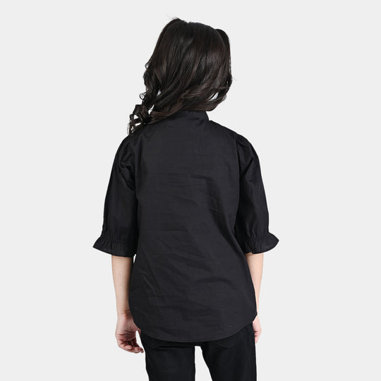 Girls Cotton Casual Top-BLACK