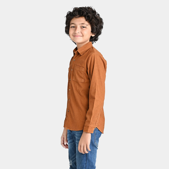 Boys Corduroy Casual Shirt F/S (Here comes fun)-BROWN