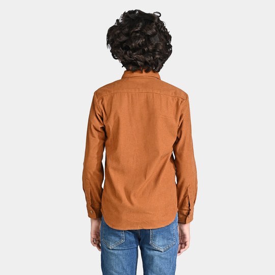 Boys Corduroy Casual Shirt F/S (Here comes fun)-BROWN