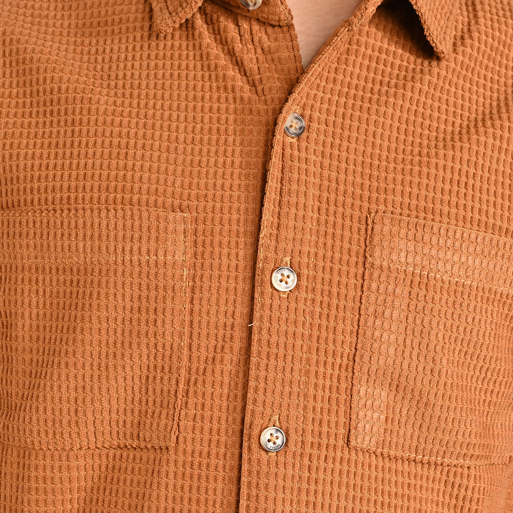 Boys Corduroy Casual Shirt F/S (Here comes fun)-BROWN