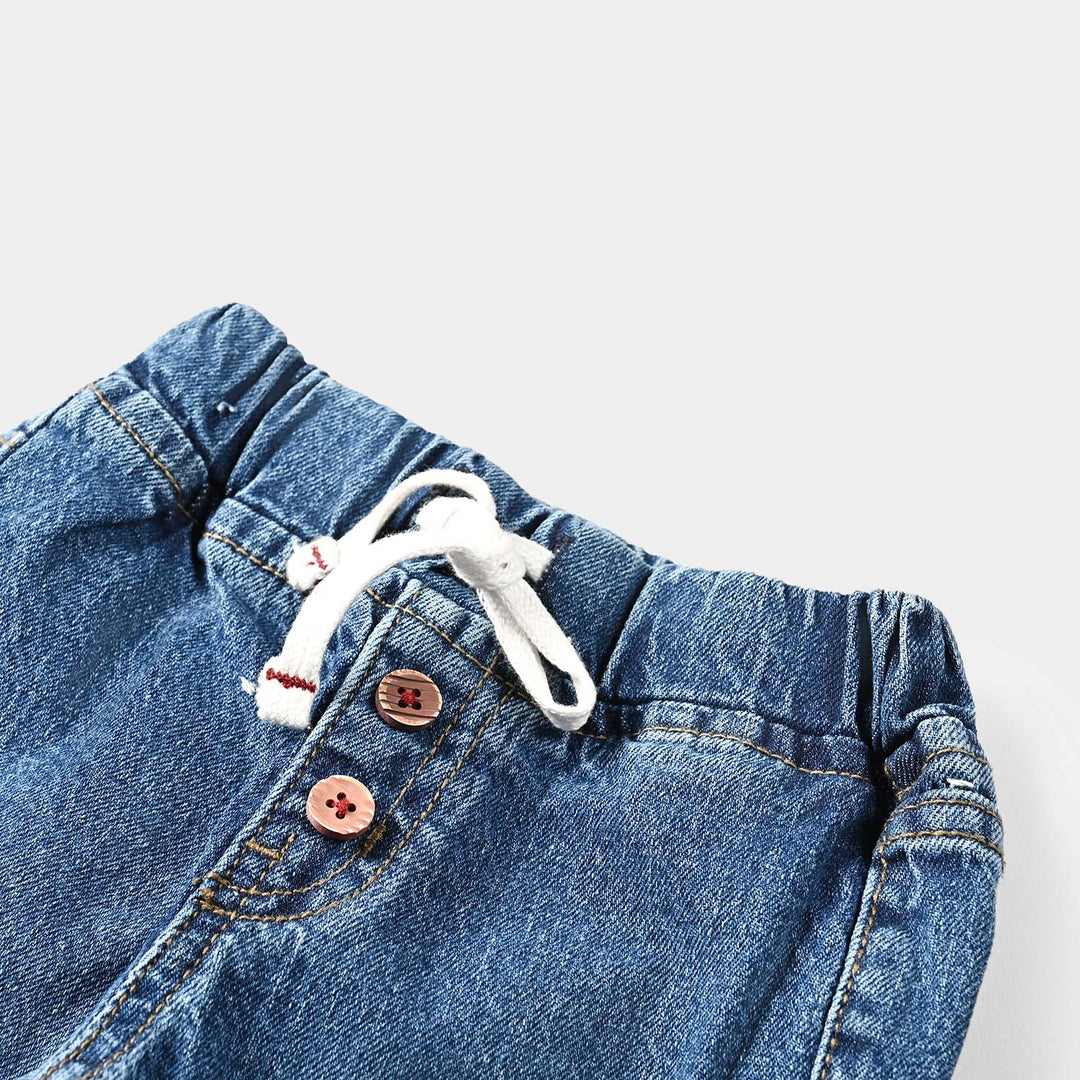 Infant Boys Denim Stretch Denim Pant Colored Stitches-Mid Blue