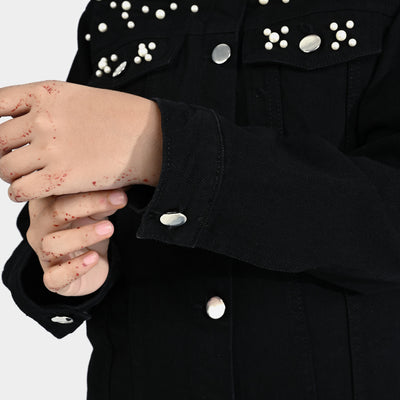 Girls Denim rigid Woven Jacket Black Pearls