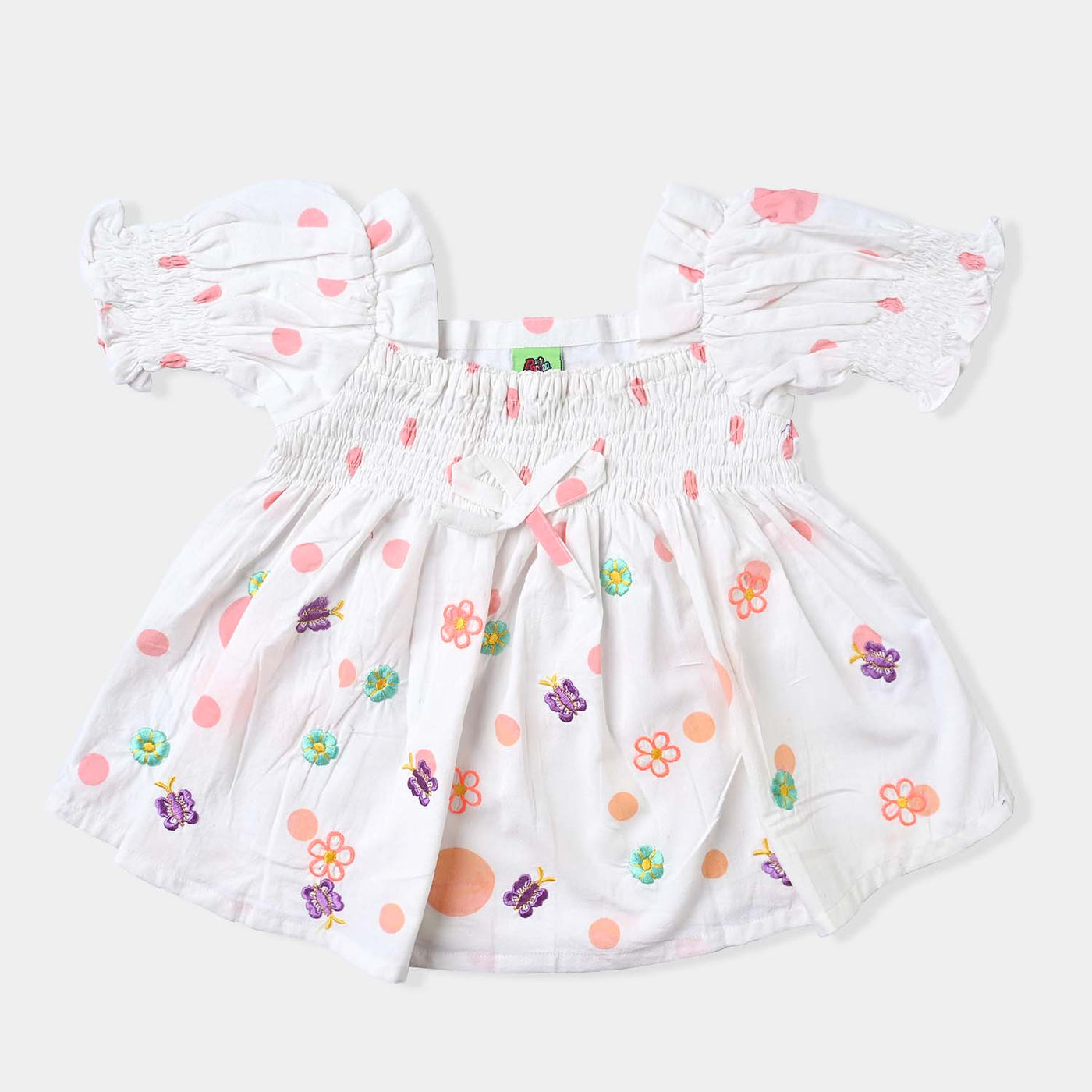 Infant Girls Cotton EMB Top Butterfly Garden-White