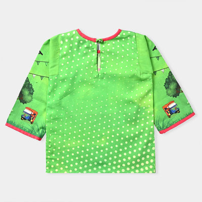 Infant Girls Cotton Poplin IND Kurti Jashan-e-Azadi-Green