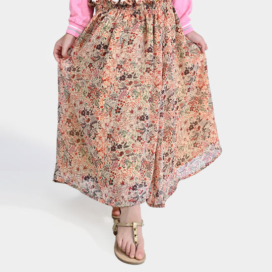 Girls Chiffon Long Skirt Lurex-BEIGE