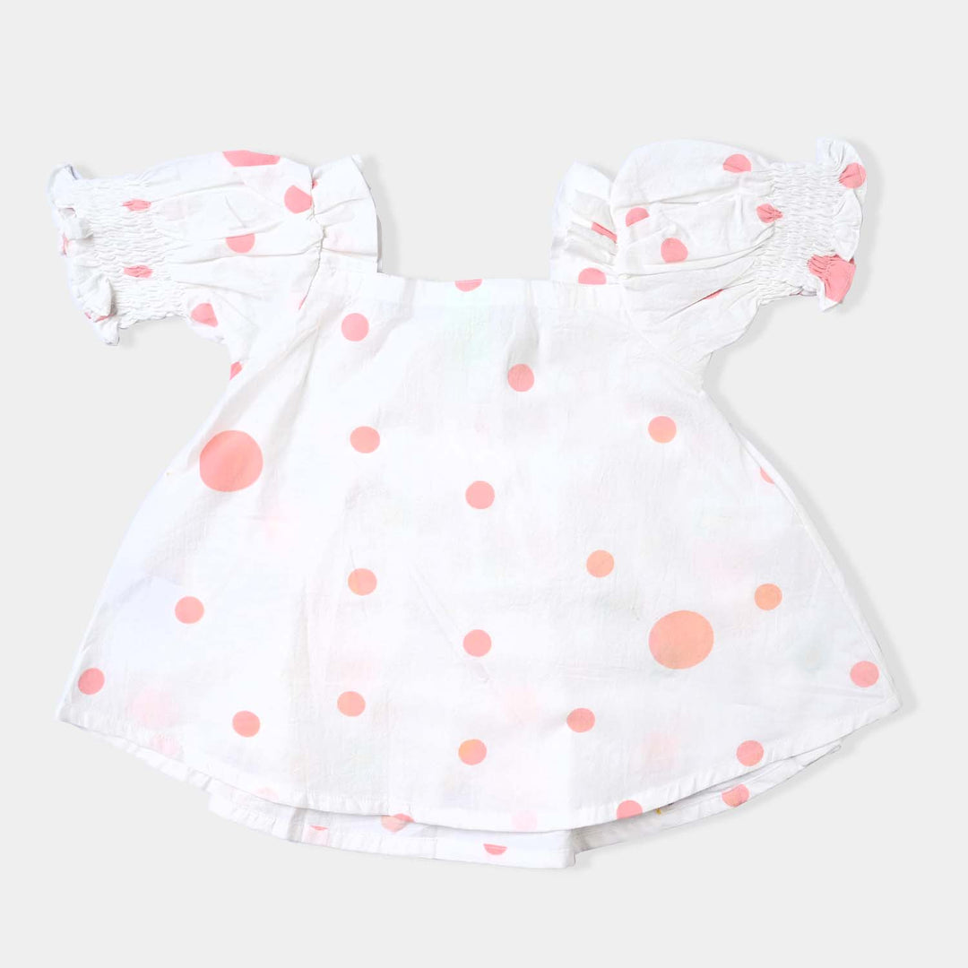 Infant Girls Cotton EMB Top Butterfly Garden-White