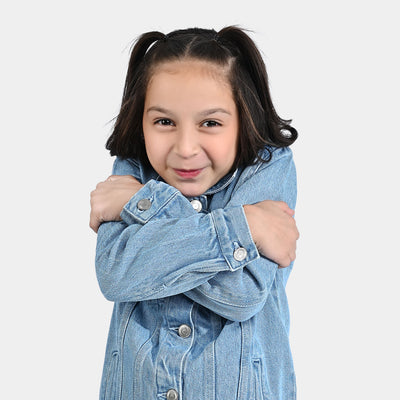 Girls Denim rigid Woven Jacket Basic-Ice Blue