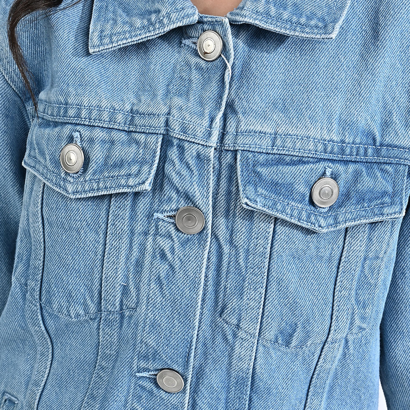 Girls Denim rigid Woven Jacket Basic-Ice Blue