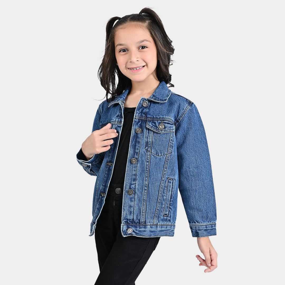 Girls Denim rigid Woven Jacket Basic-Mid Blue