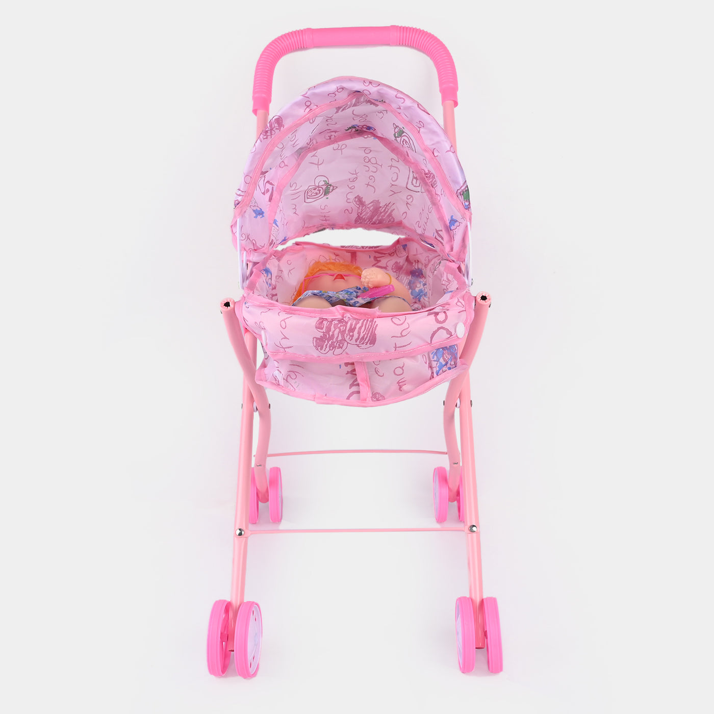 Doll With Metal Stroller - Pink