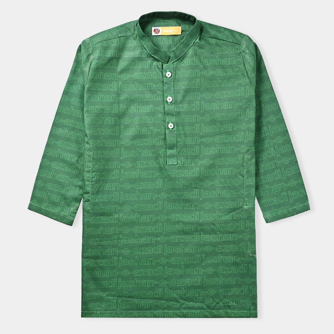 Boys Cotton Poplin Printed Kurta (Jashan-e-Azadi)-Green