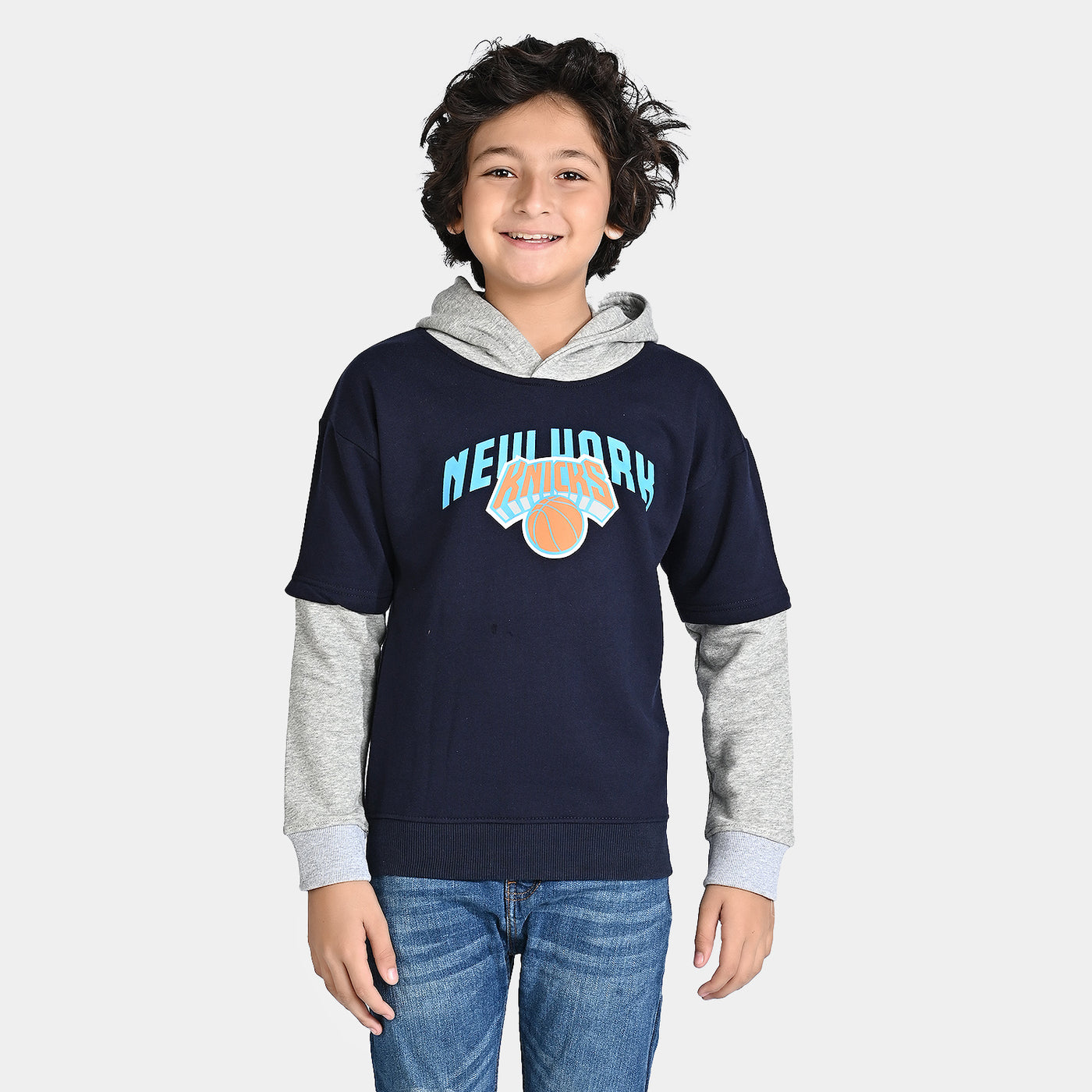 Boys Cotton Terry Sweatshirt-Navy Blue