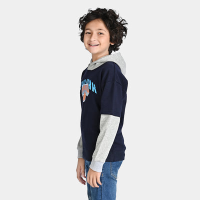 Boys Cotton Terry Sweatshirt-Navy Blue