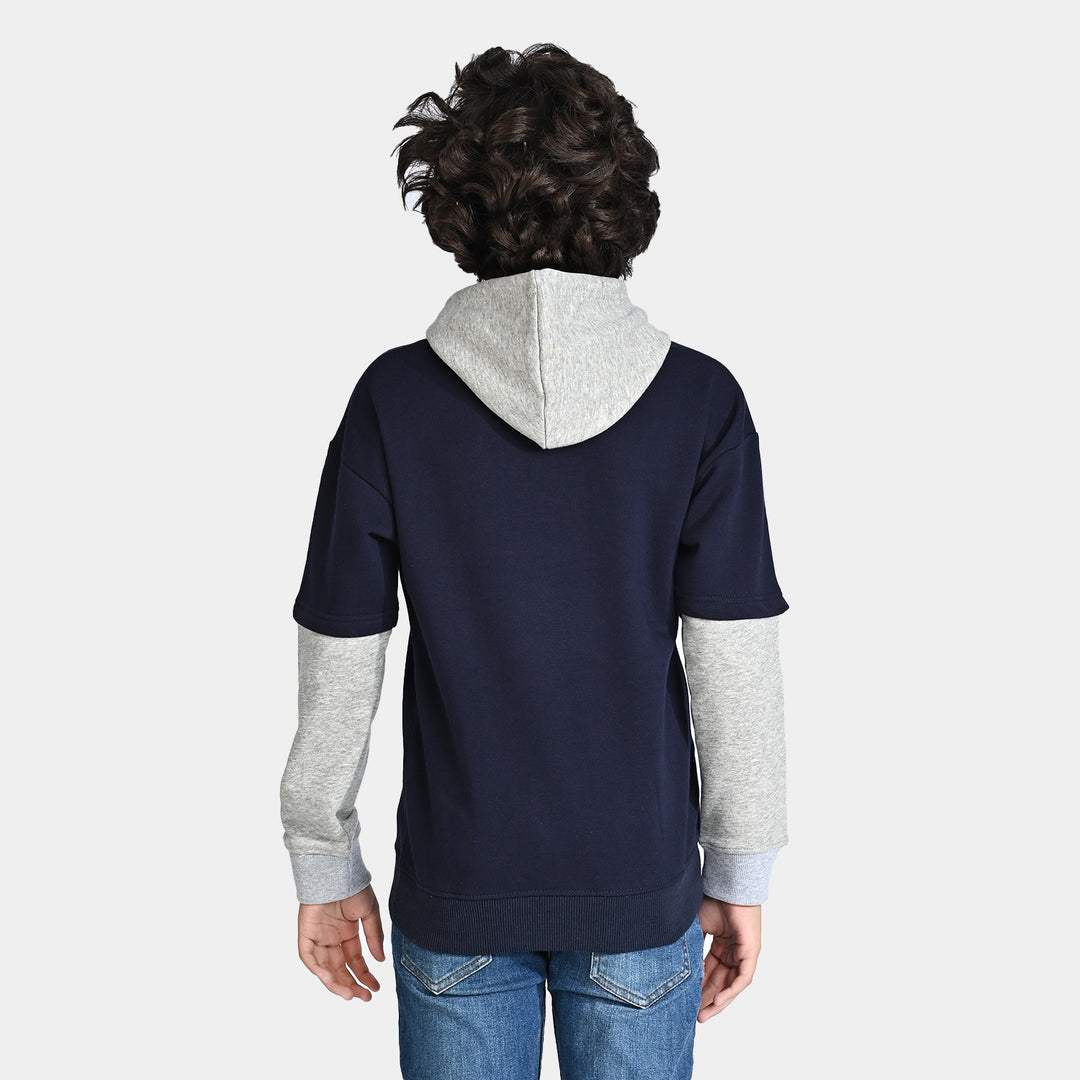 Boys Cotton Terry Sweatshirt-Navy Blue