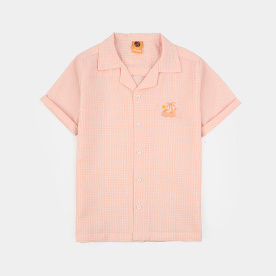 Boys Yarn Dyed Casual Shirt (Palm Tree) - Pink