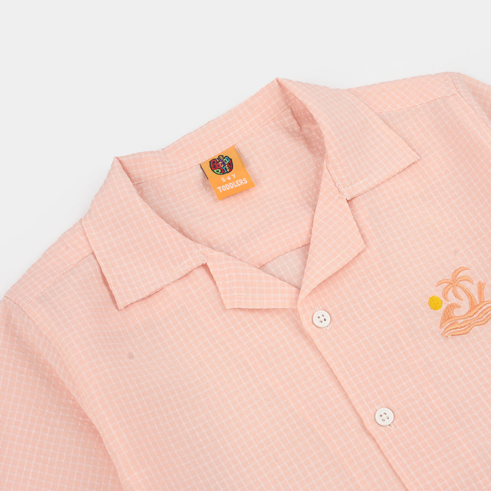 Boys Yarn Dyed Casual Shirt (Palm Tree) - Pink