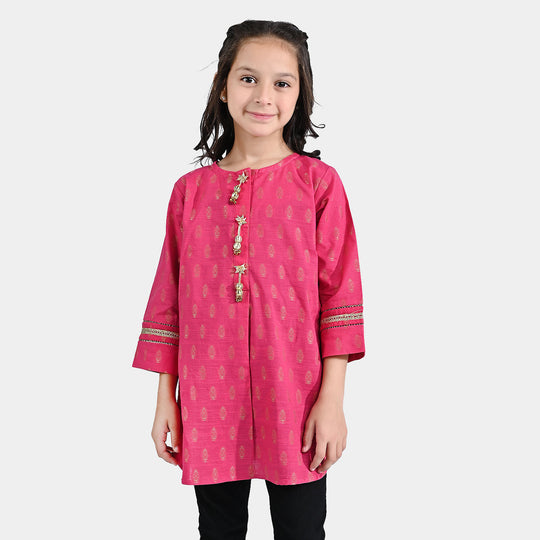 Girls Jacquard Kurti-Magenta