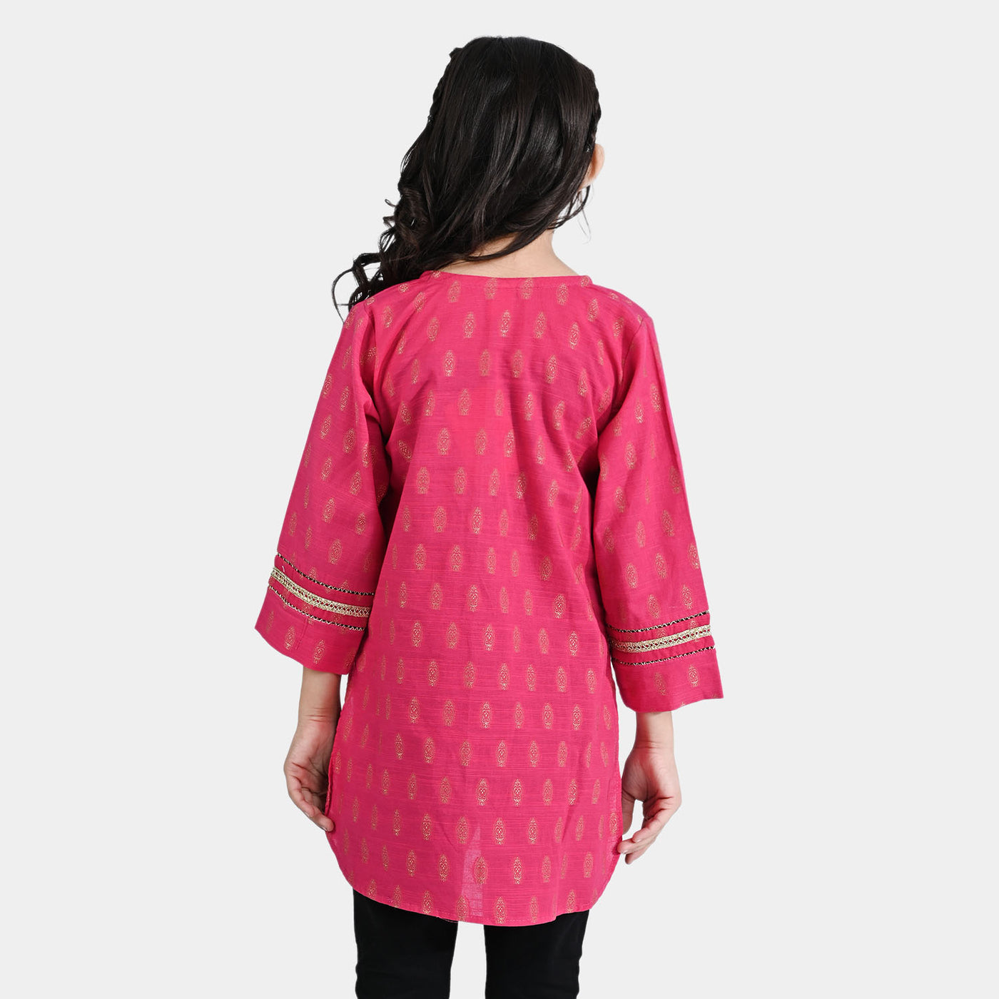 Girls Jacquard Kurti-Magenta