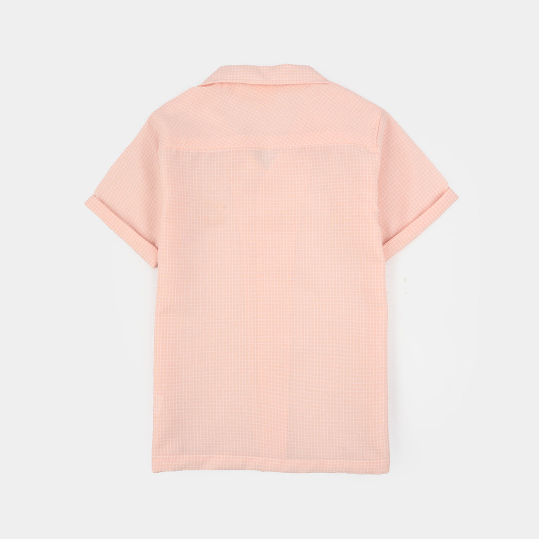 Boys Yarn Dyed Casual Shirt (Palm Tree) - Pink