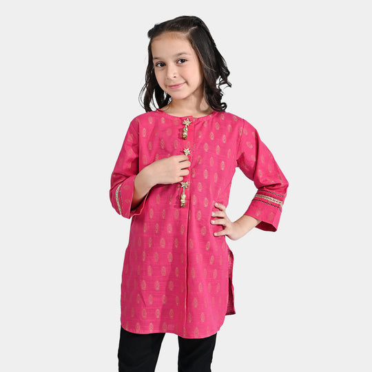 Girls Jacquard Kurti-Magenta