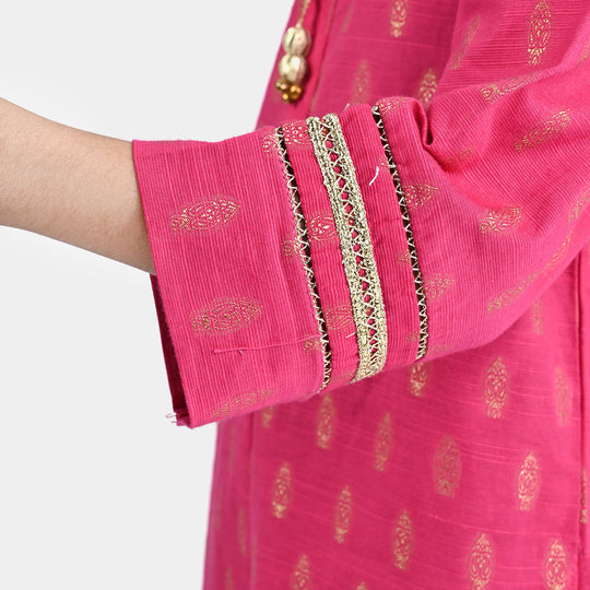 Girls Jacquard Kurti-Magenta