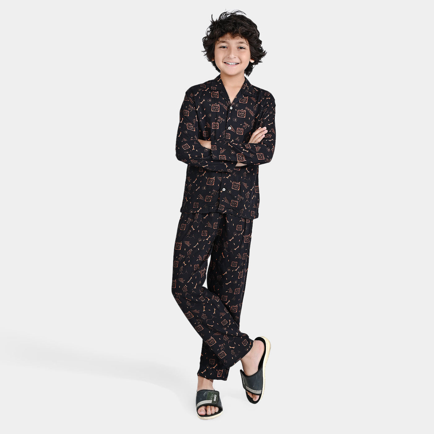 Boys Viscose Nightwear Suit Skate-BLACK