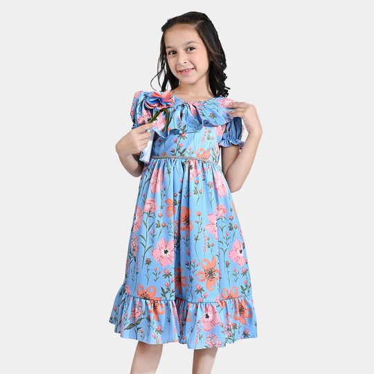 Girls Moonlight Fancy Frock Floral-LIGHT BLUE