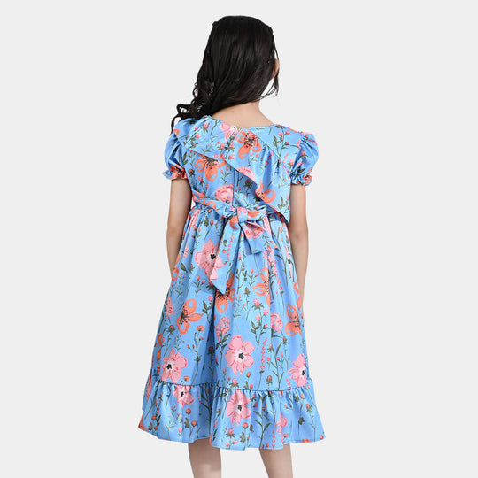 Girls Moonlight Fancy Frock Floral-LIGHT BLUE