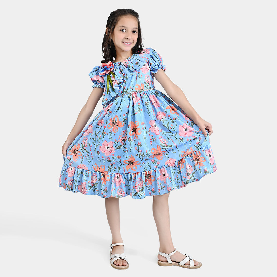 Girls Moonlight Fancy Frock Floral-LIGHT BLUE